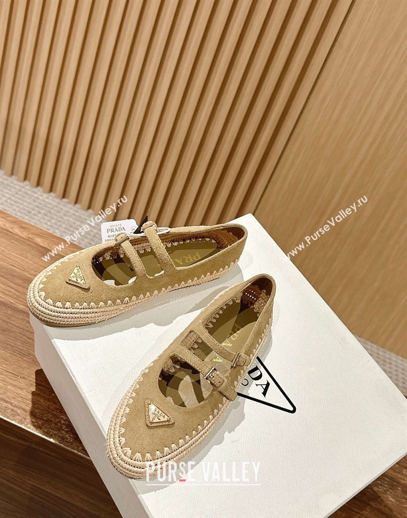 Prada Suede and raffia straw ballerinas flat Beige 2025 1F869N (syt-250603072)