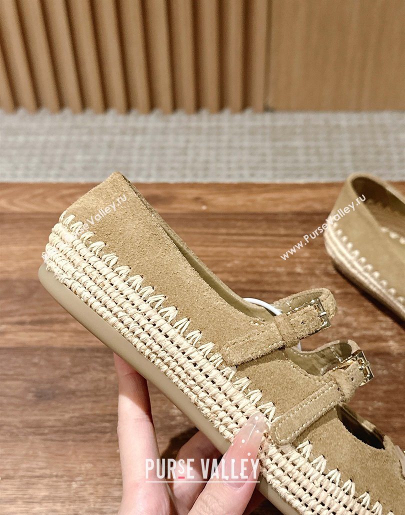 Prada Suede and raffia straw ballerinas flat Beige 2025 1F869N (syt-250603072)