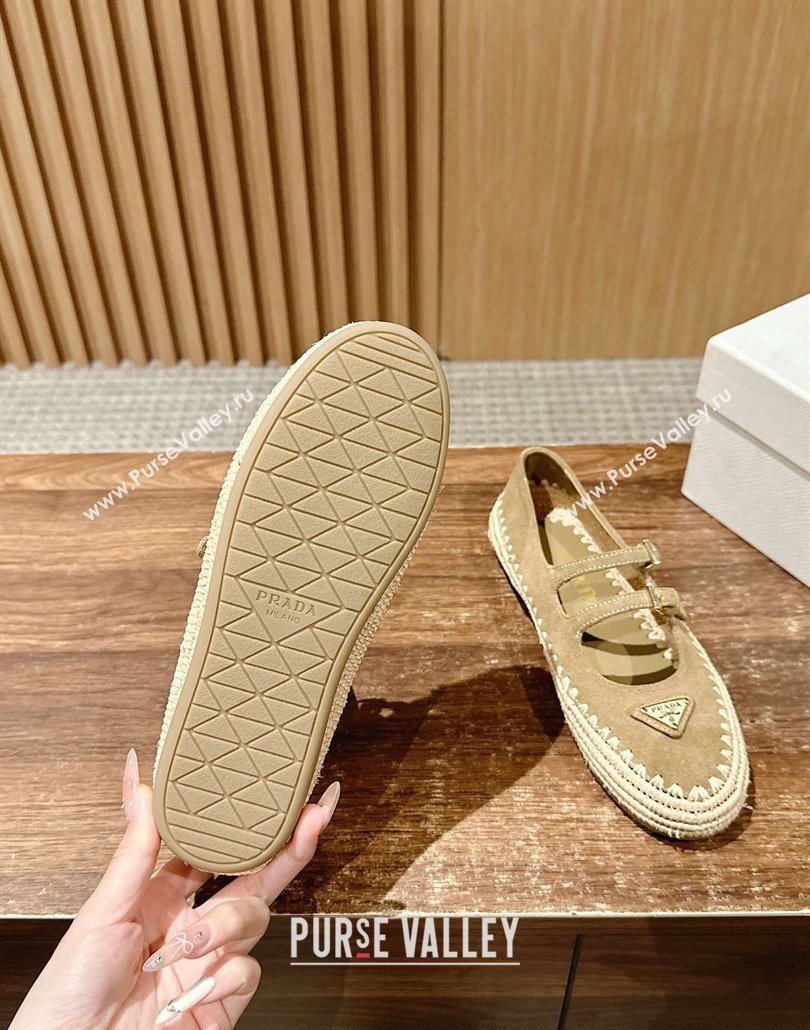 Prada Suede and raffia straw ballerinas flat Beige 2025 1F869N (syt-250603072)