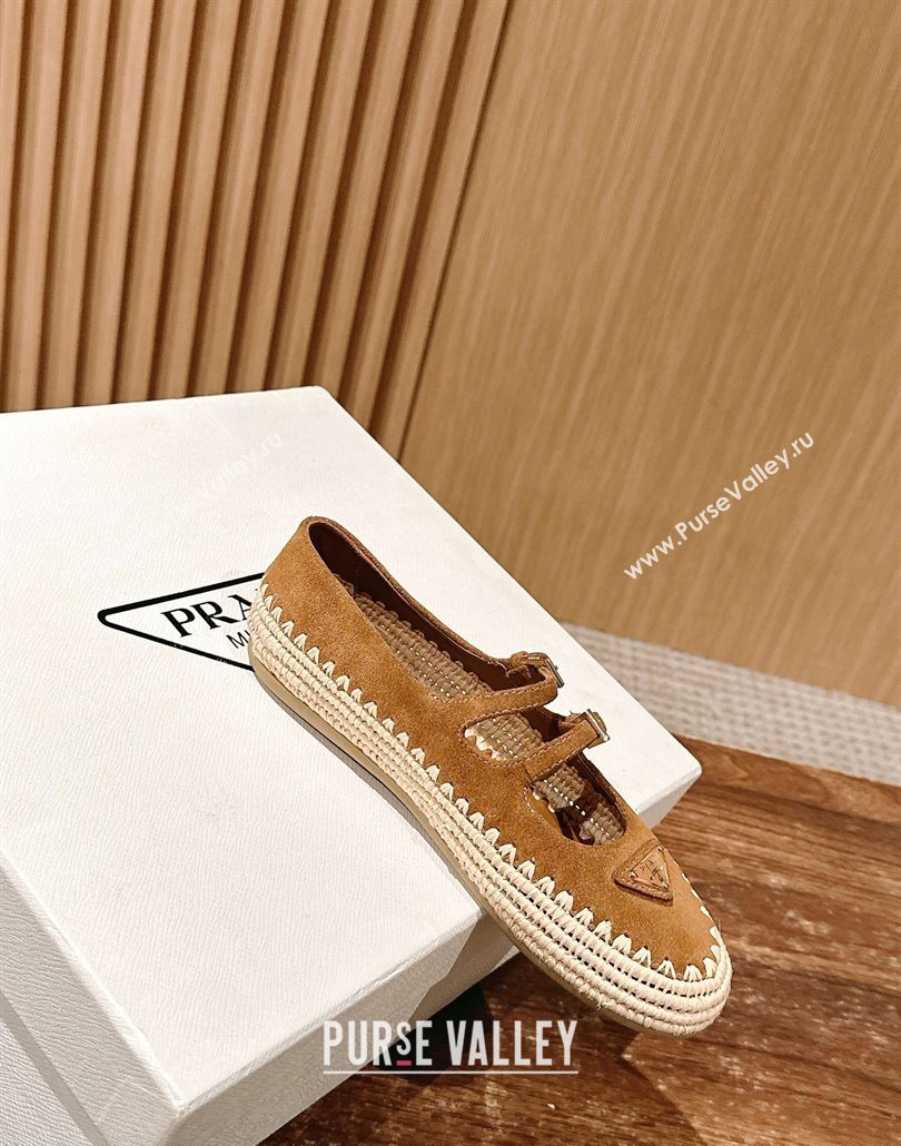Prada Suede and raffia straw ballerinas flat Brown 2025 1F869N (syt-250603073)