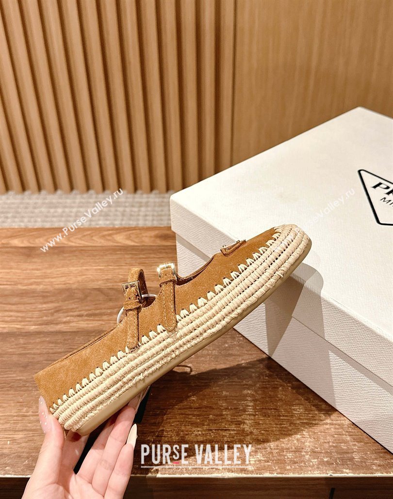 Prada Suede and raffia straw ballerinas flat Brown 2025 1F869N (syt-250603073)