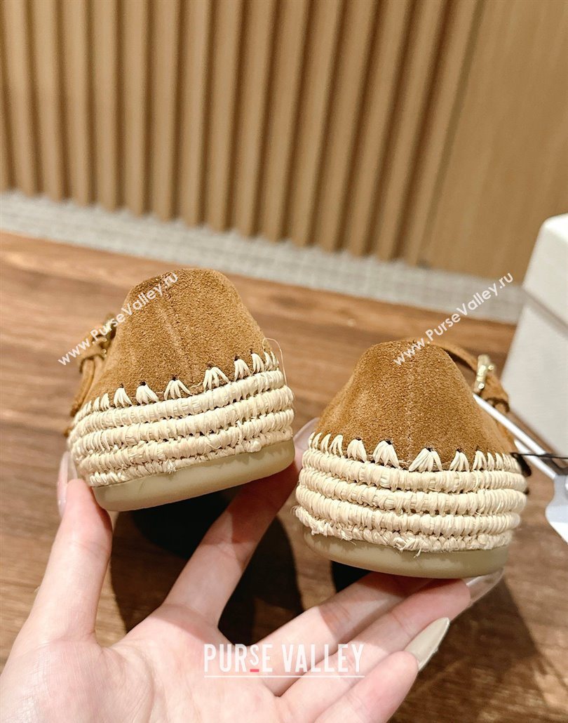 Prada Suede and raffia straw ballerinas flat Brown 2025 1F869N (syt-250603073)