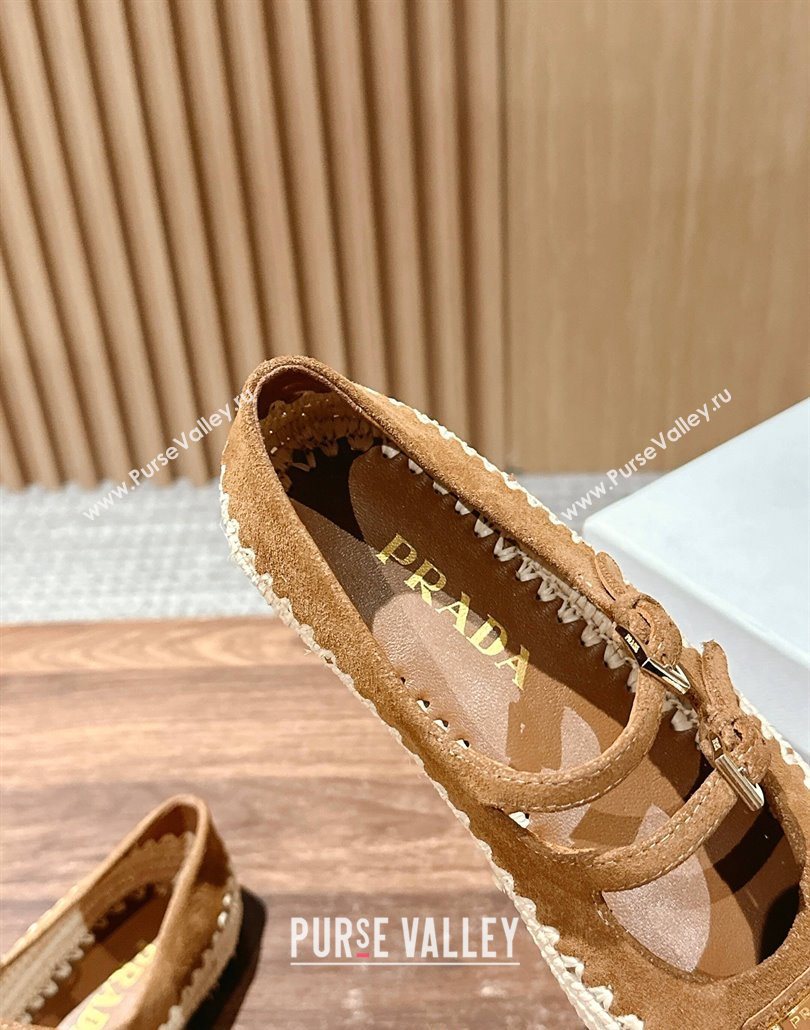 Prada Suede and raffia straw ballerinas flat Brown 2025 1F869N (syt-250603073)