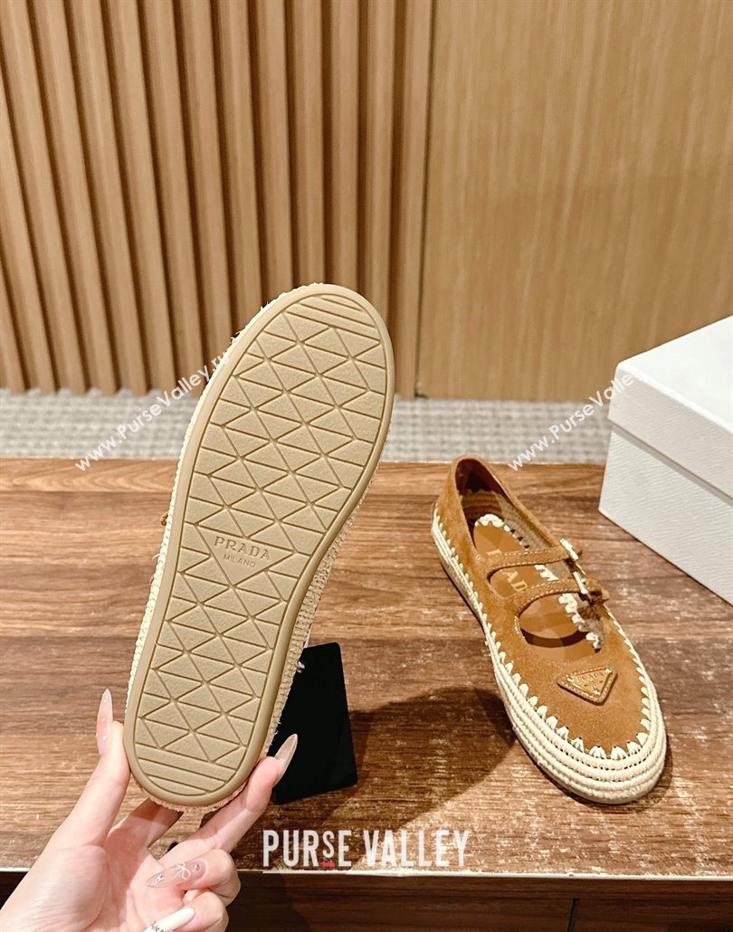 Prada Suede and raffia straw ballerinas flat Brown 2025 1F869N (syt-250603073)