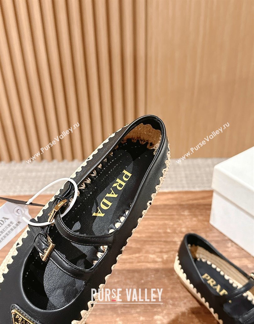 Prada Nappa leather and raffia straw ballerinas flat Black 2025 1F869N (syt-250603074)