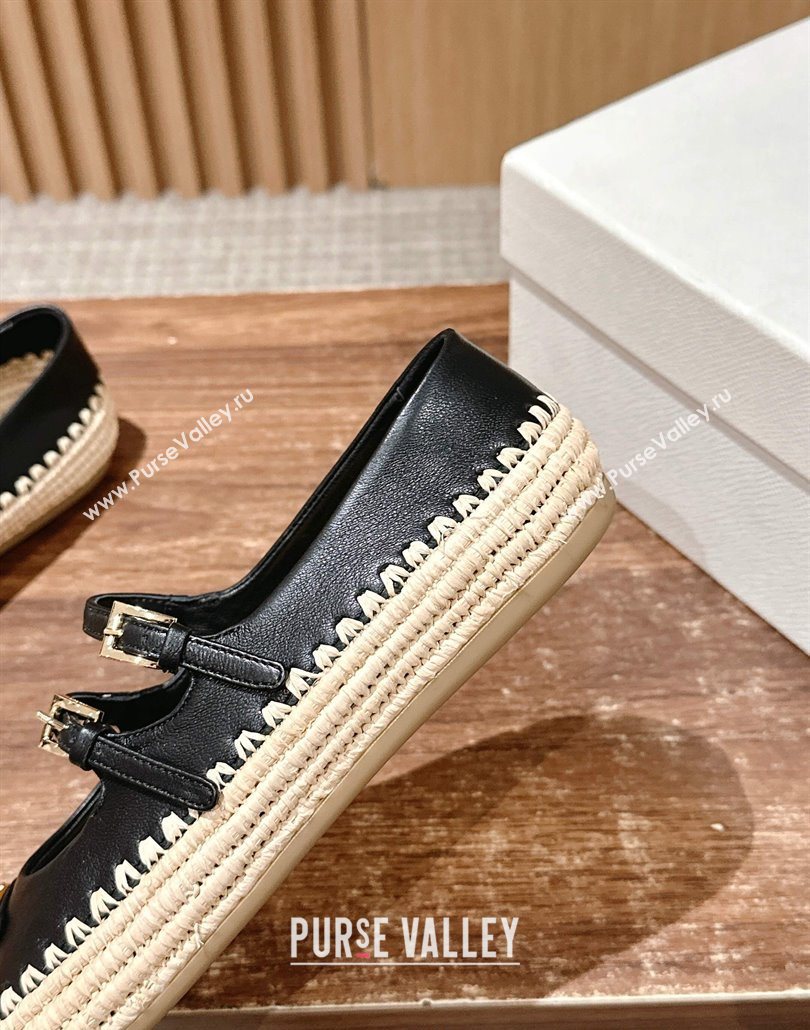 Prada Nappa leather and raffia straw ballerinas flat Black 2025 1F869N (syt-250603074)