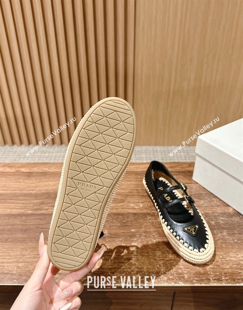 Prada Nappa leather and raffia straw ballerinas flat Black 2025 1F869N (syt-250603074)