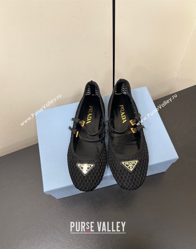 Prada Mesh fabric ballerinas flat Black 2025 1F915N (HQG-250603058)