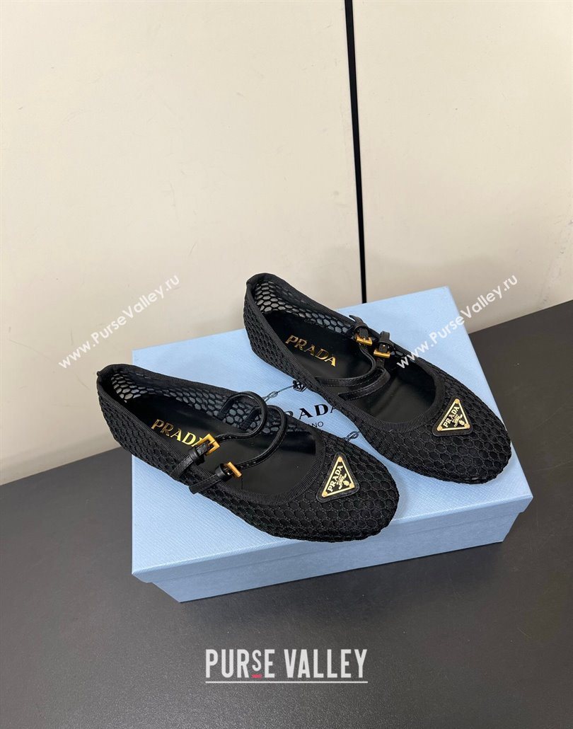 Prada Mesh fabric ballerinas flat Black 2025 1F915N (HQG-250603058)