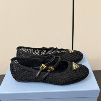 Prada Mesh fabric ballerinas flat Black 2025 1F915N (HQG-250603058)