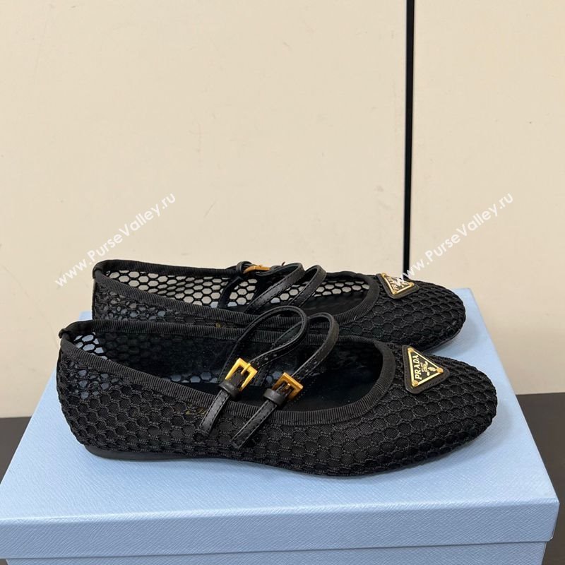 Prada Mesh fabric ballerinas flat Black 2025 1F915N (HQG-250603058)