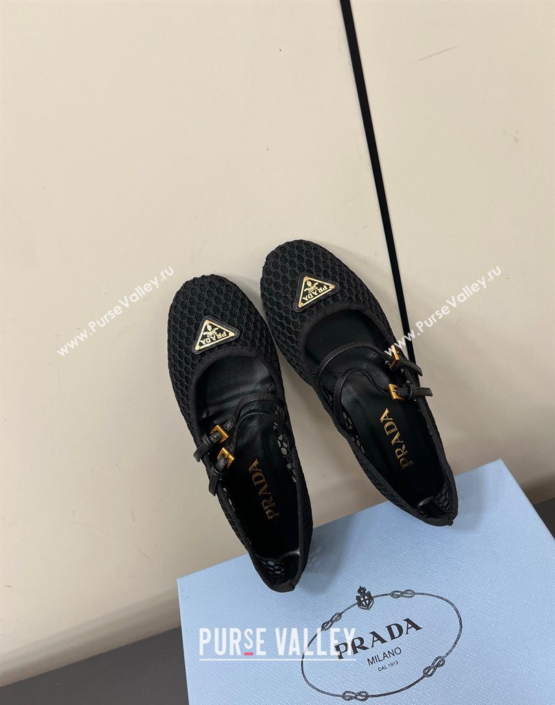 Prada Mesh fabric ballerinas flat Black 2025 1F915N (HQG-250603058)
