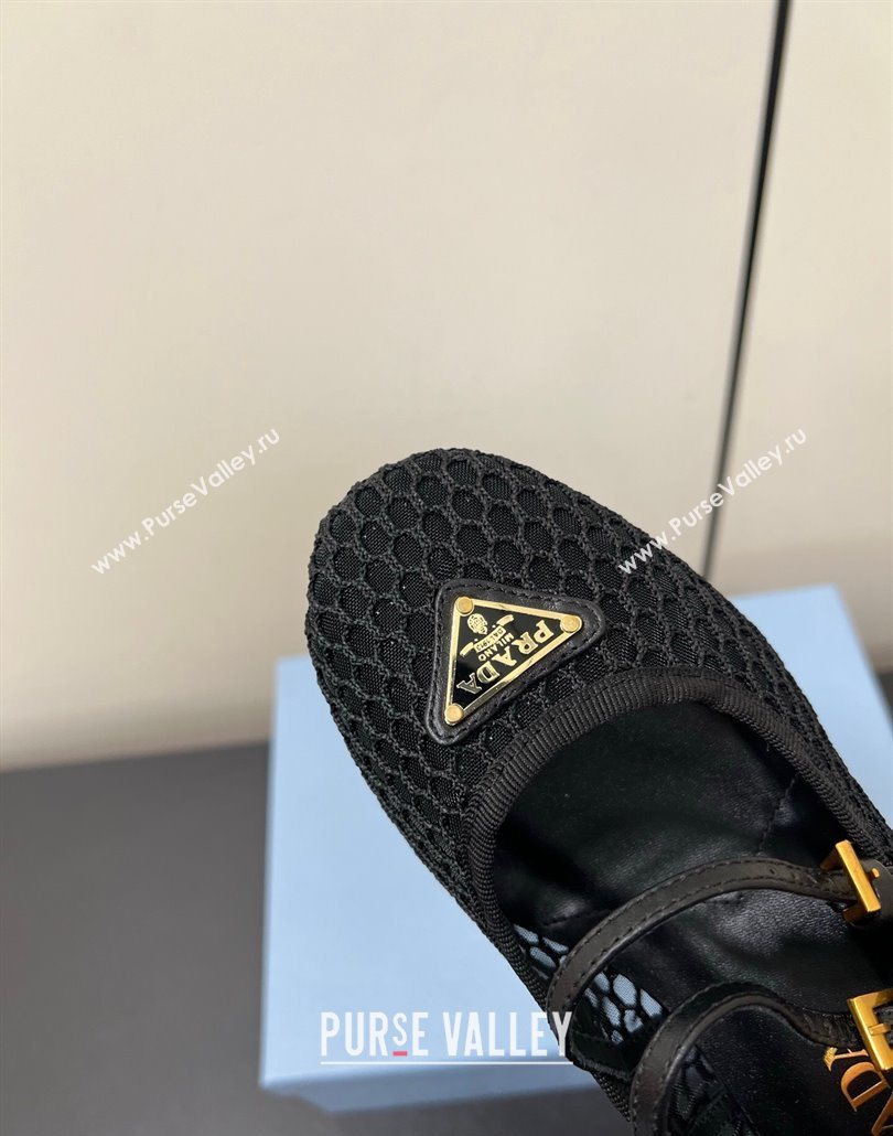 Prada Mesh fabric ballerinas flat Black 2025 1F915N (HQG-250603058)