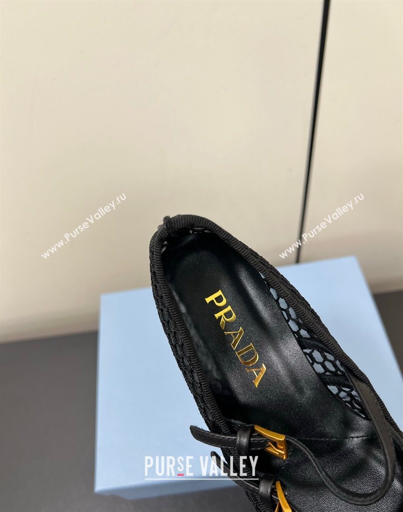 Prada Mesh fabric ballerinas flat Black 2025 1F915N (HQG-250603058)