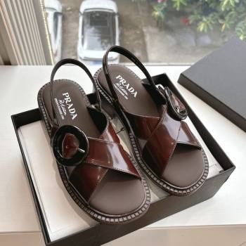 Prada Brushed leather sandals with buckle Brown2 2025 1X962N (MD-250603033)