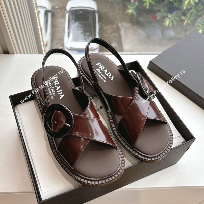 Prada Brushed leather sandals with buckle Brown2 2025 1X962N (MD-250603033)