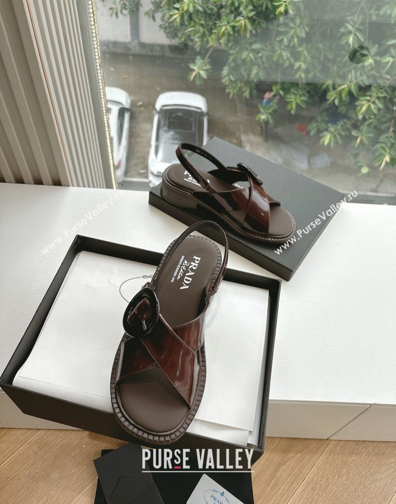 Prada Brushed leather sandals with buckle Brown2 2025 1X962N (MD-250603033)