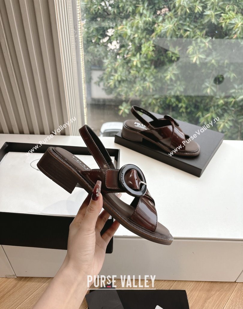 Prada Brushed leather sandals with buckle Brown2 2025 1X962N (MD-250603033)