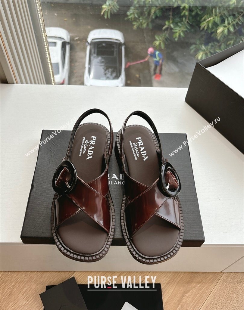 Prada Brushed leather sandals with buckle Brown2 2025 1X962N (MD-250603033)