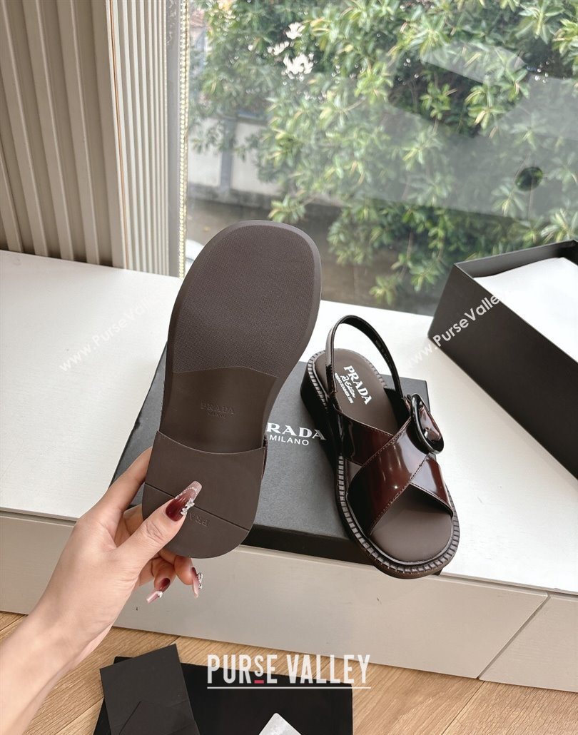 Prada Brushed leather sandals with buckle Brown2 2025 1X962N (MD-250603033)