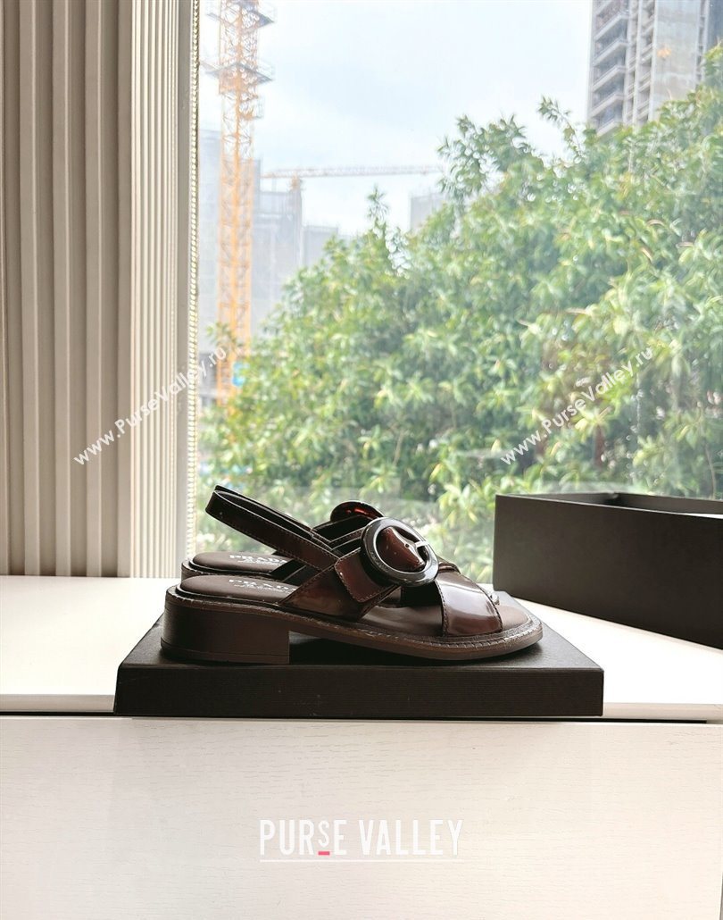 Prada Brushed leather sandals with buckle Brown2 2025 1X962N (MD-250603033)