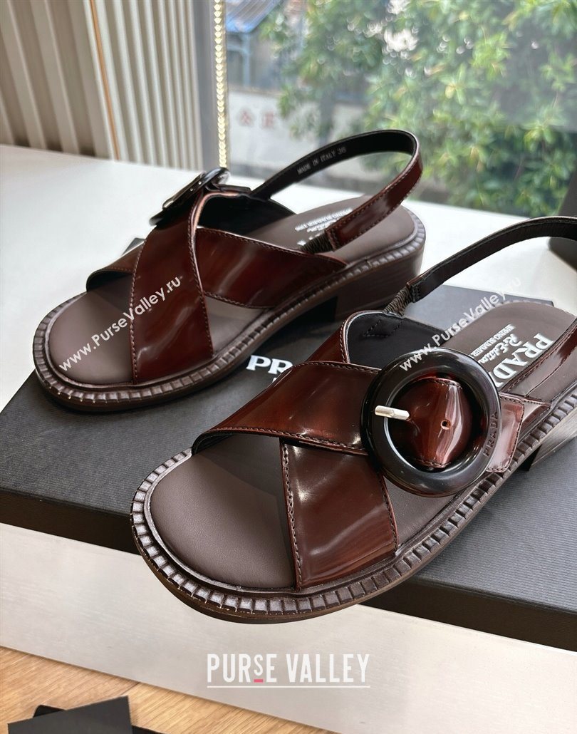 Prada Brushed leather sandals with buckle Brown2 2025 1X962N (MD-250603033)