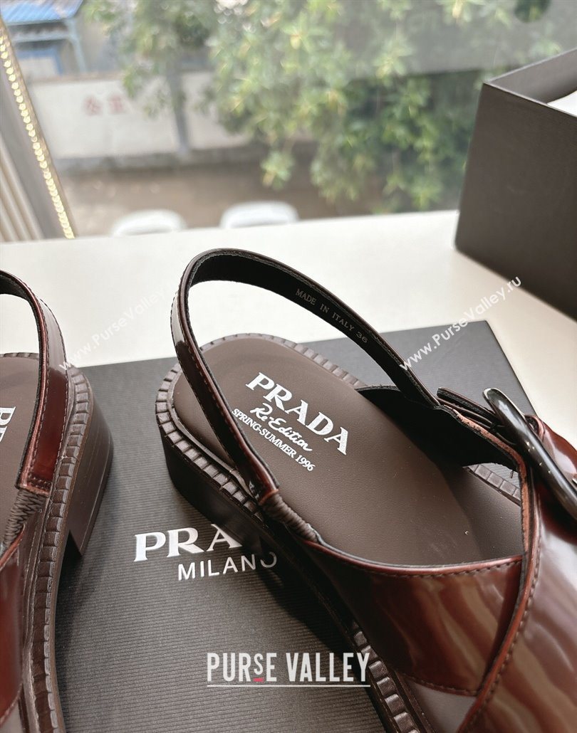 Prada Brushed leather sandals with buckle Brown2 2025 1X962N (MD-250603033)