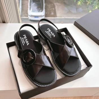 Prada Brushed leather sandals with buckle Sienna Brown 2025 1X962N (MD-250603032)