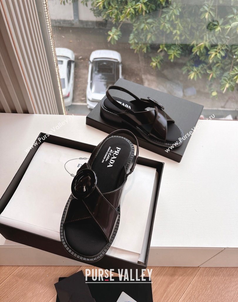Prada Brushed leather sandals with buckle Sienna Brown 2025 1X962N (MD-250603032)