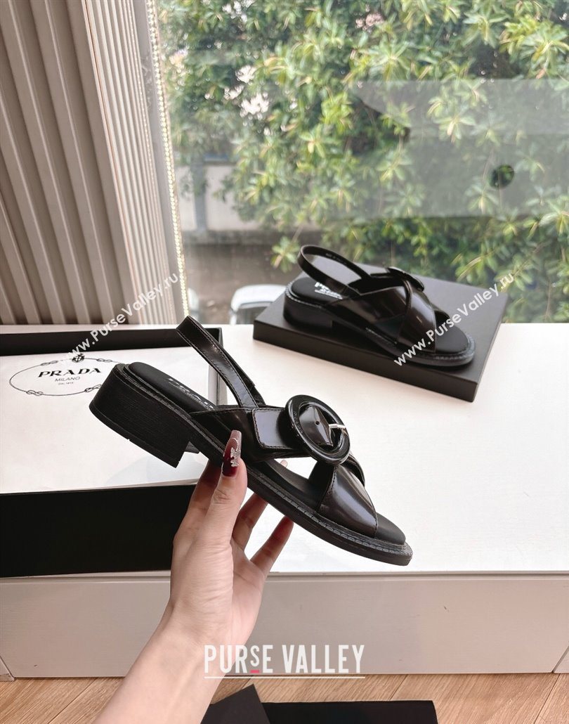 Prada Brushed leather sandals with buckle Sienna Brown 2025 1X962N (MD-250603032)