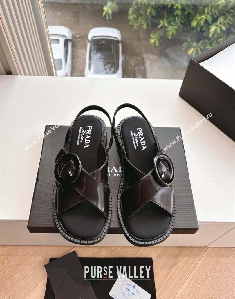 Prada Brushed leather sandals with buckle Sienna Brown 2025 1X962N (MD-250603032)
