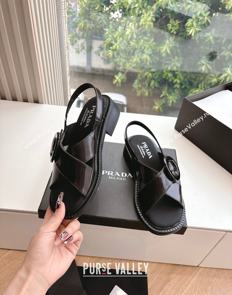Prada Brushed leather sandals with buckle Sienna Brown 2025 1X962N (MD-250603032)