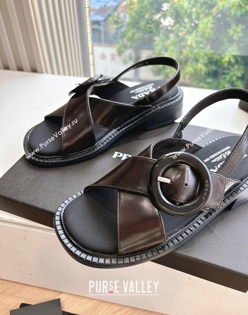 Prada Brushed leather sandals with buckle Sienna Brown 2025 1X962N (MD-250603032)