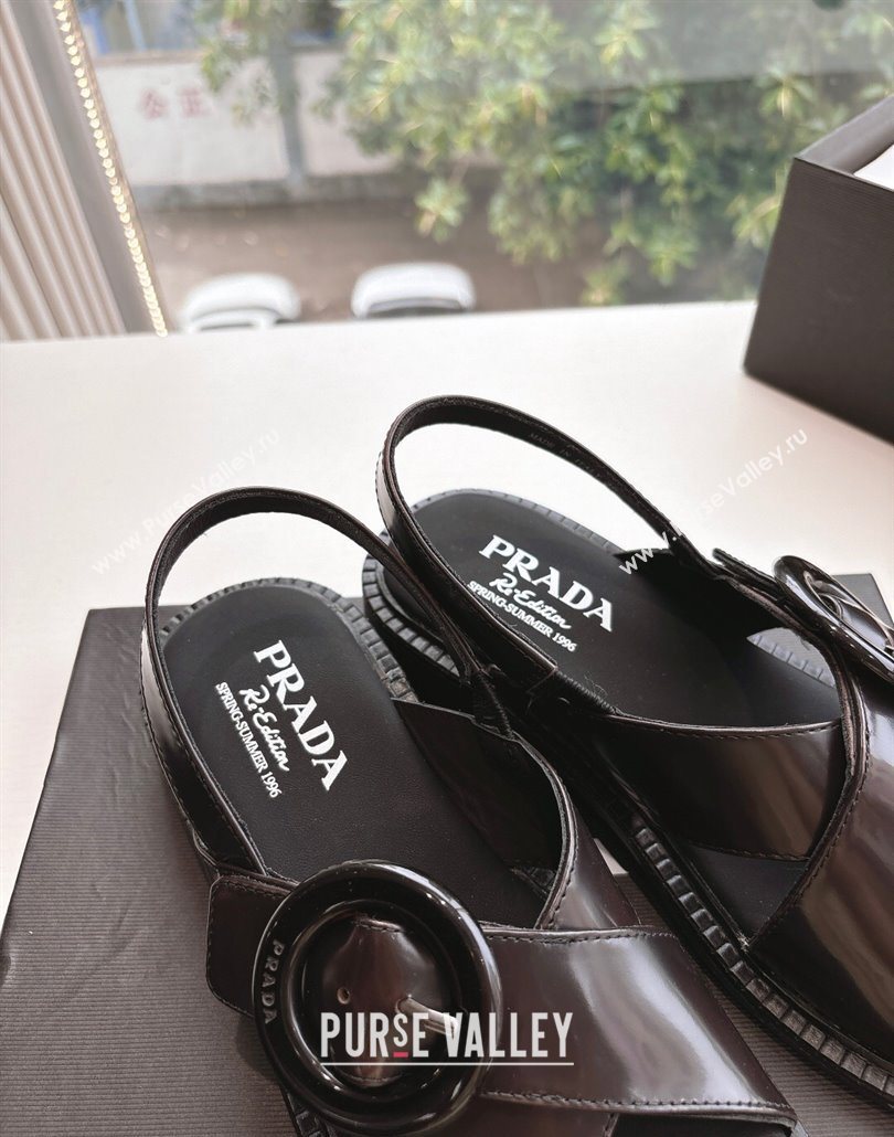 Prada Brushed leather sandals with buckle Sienna Brown 2025 1X962N (MD-250603032)