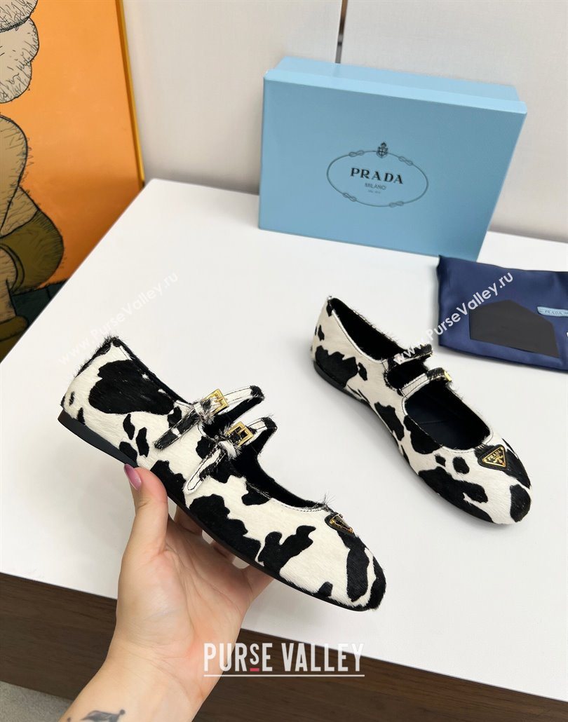 Prada Printed mohair ballerinas flat White/Black 2025 1F794N (MD-250603054)