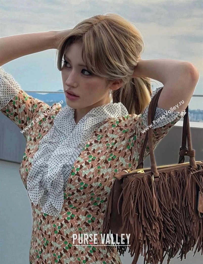 Prada Galleria medium suede bag with Tassel Brown 2025 1BA457 (YZ-250627001)