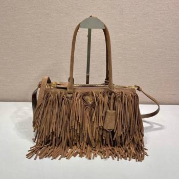 Prada Galleria medium suede bag with Tassel Brown 2025 1BA457 (YZ-250627001)