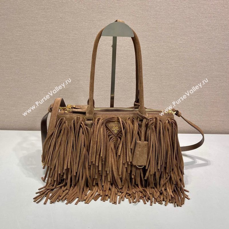 Prada Galleria medium suede bag with Tassel Brown 2025 1BA457 (YZ-250627001)