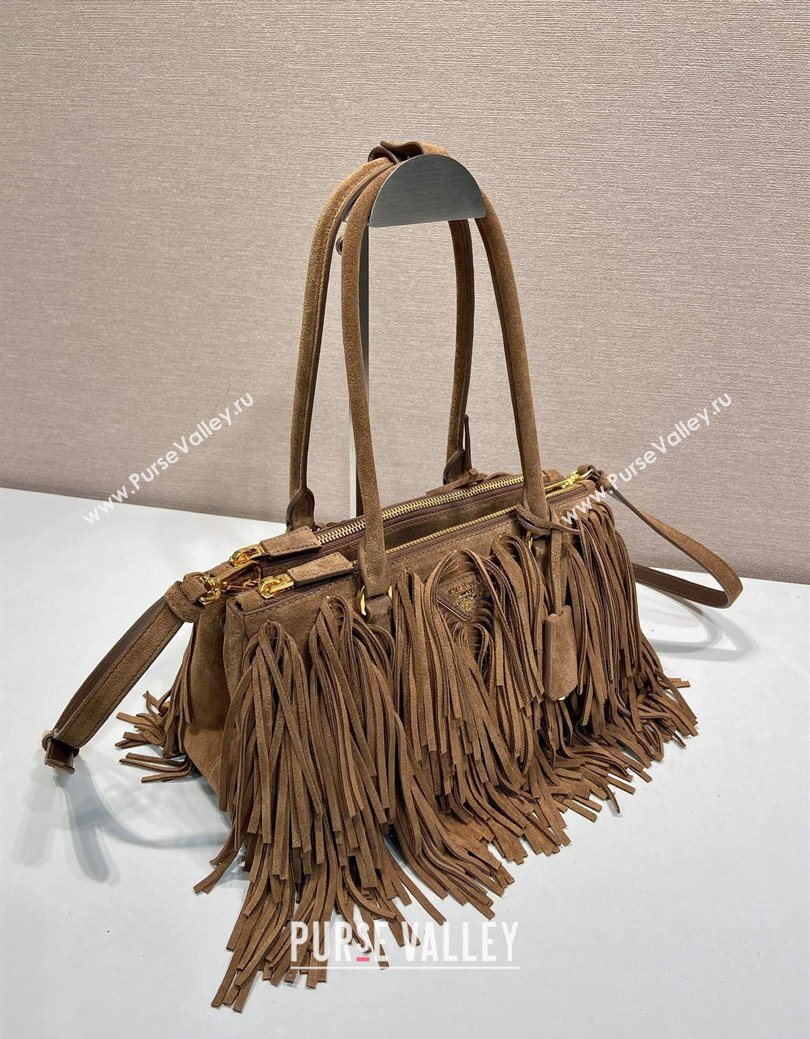 Prada Galleria medium suede bag with Tassel Brown 2025 1BA457 (YZ-250627001)