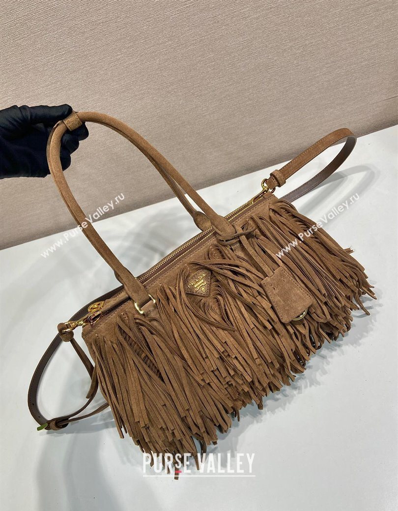 Prada Galleria medium suede bag with Tassel Brown 2025 1BA457 (YZ-250627001)