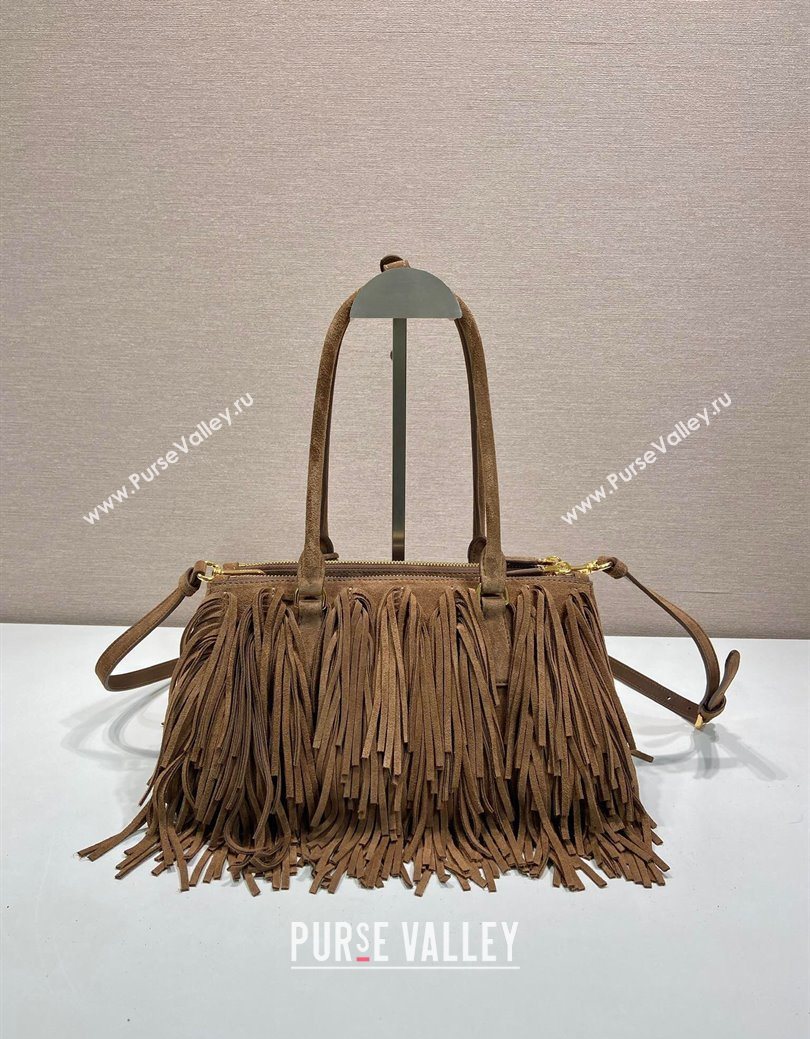 Prada Galleria medium suede bag with Tassel Brown 2025 1BA457 (YZ-250627001)