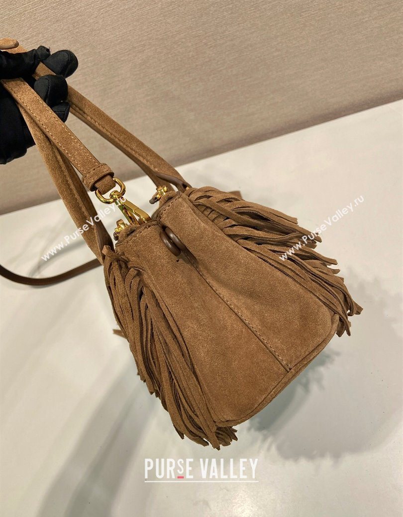 Prada Galleria medium suede bag with Tassel Brown 2025 1BA457 (YZ-250627001)