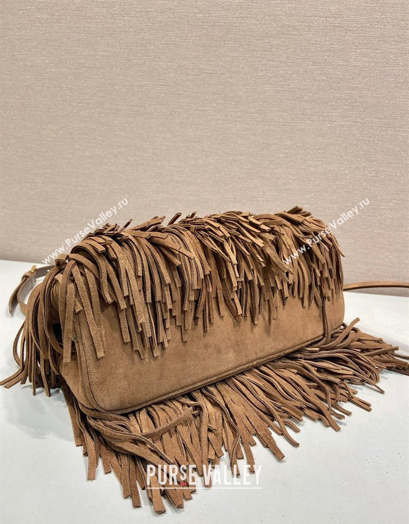 Prada Galleria medium suede bag with Tassel Brown 2025 1BA457 (YZ-250627001)