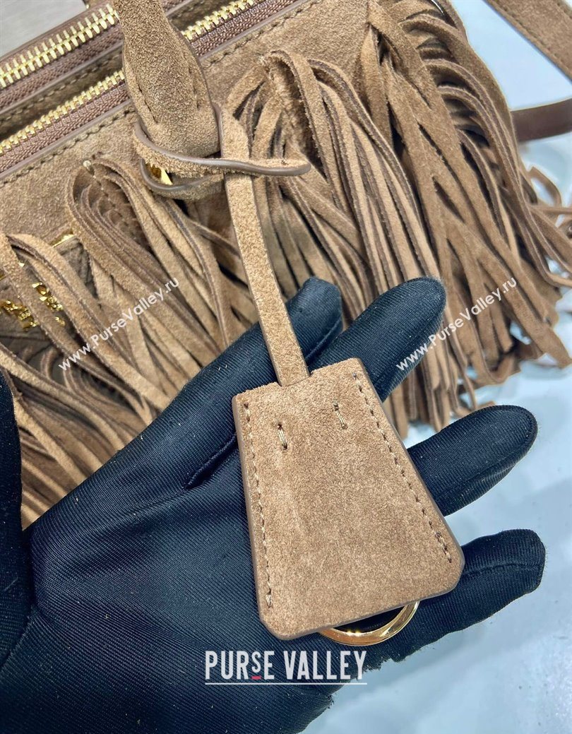Prada Galleria medium suede bag with Tassel Brown 2025 1BA457 (YZ-250627001)