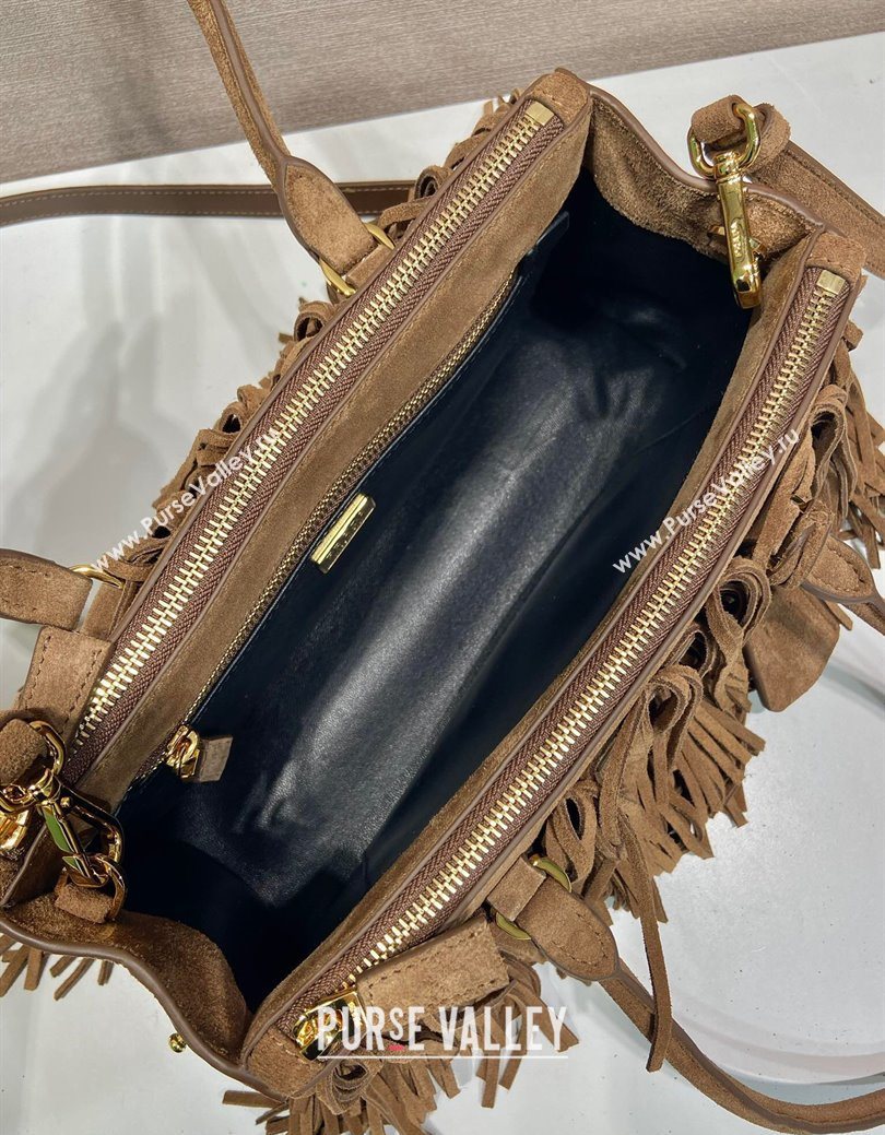 Prada Galleria medium suede bag with Tassel Brown 2025 1BA457 (YZ-250627001)
