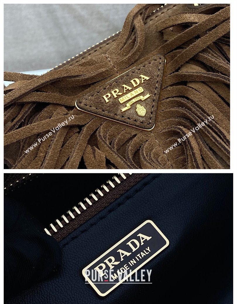Prada Galleria medium suede bag with Tassel Brown 2025 1BA457 (YZ-250627001)