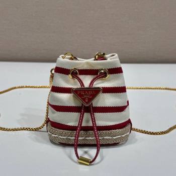 Prada Striped fabric mini-pouch White/Red 2025 1NR16H (YZ-250627008)