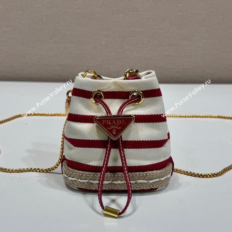 Prada Striped fabric mini-pouch White/Red 2025 1NR16H (YZ-250627008)
