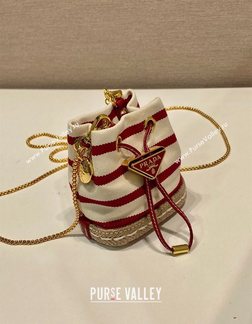 Prada Striped fabric mini-pouch White/Red 2025 1NR16H (YZ-250627008)