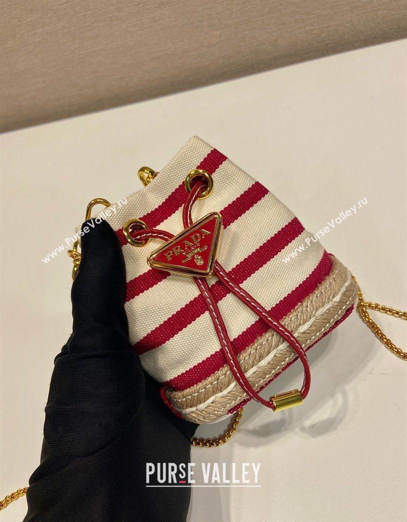 Prada Striped fabric mini-pouch White/Red 2025 1NR16H (YZ-250627008)